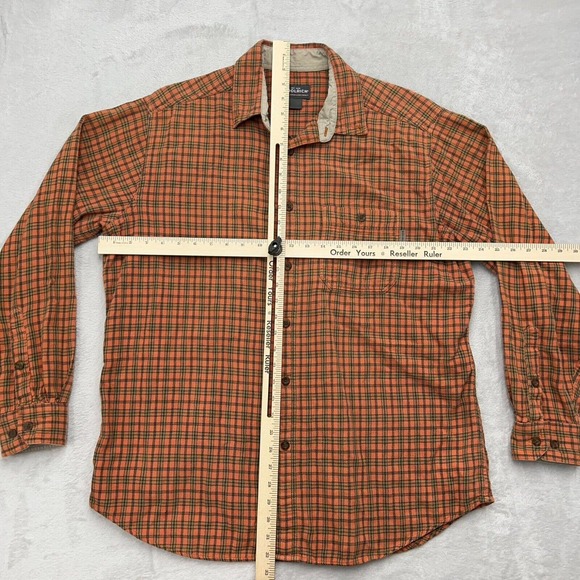 Woolrich Shirt Mens Large Orange Brown Plaid Flannel Button Outdoor Long Sleeve - Picture 8 of 9